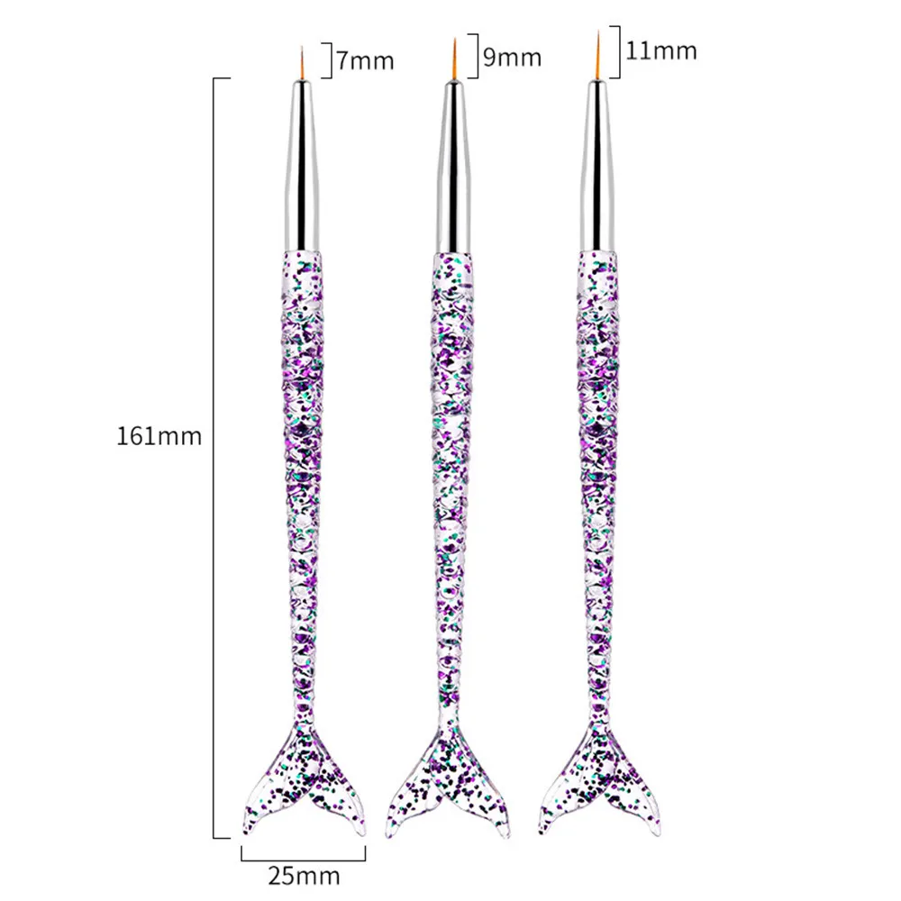 3Pcs Acrylic French Stripe Nail Art Liner Brush Set 3D Tips Manicure Ultra-thin Line Drawing Pen UV Gel Brushes Painting Tools