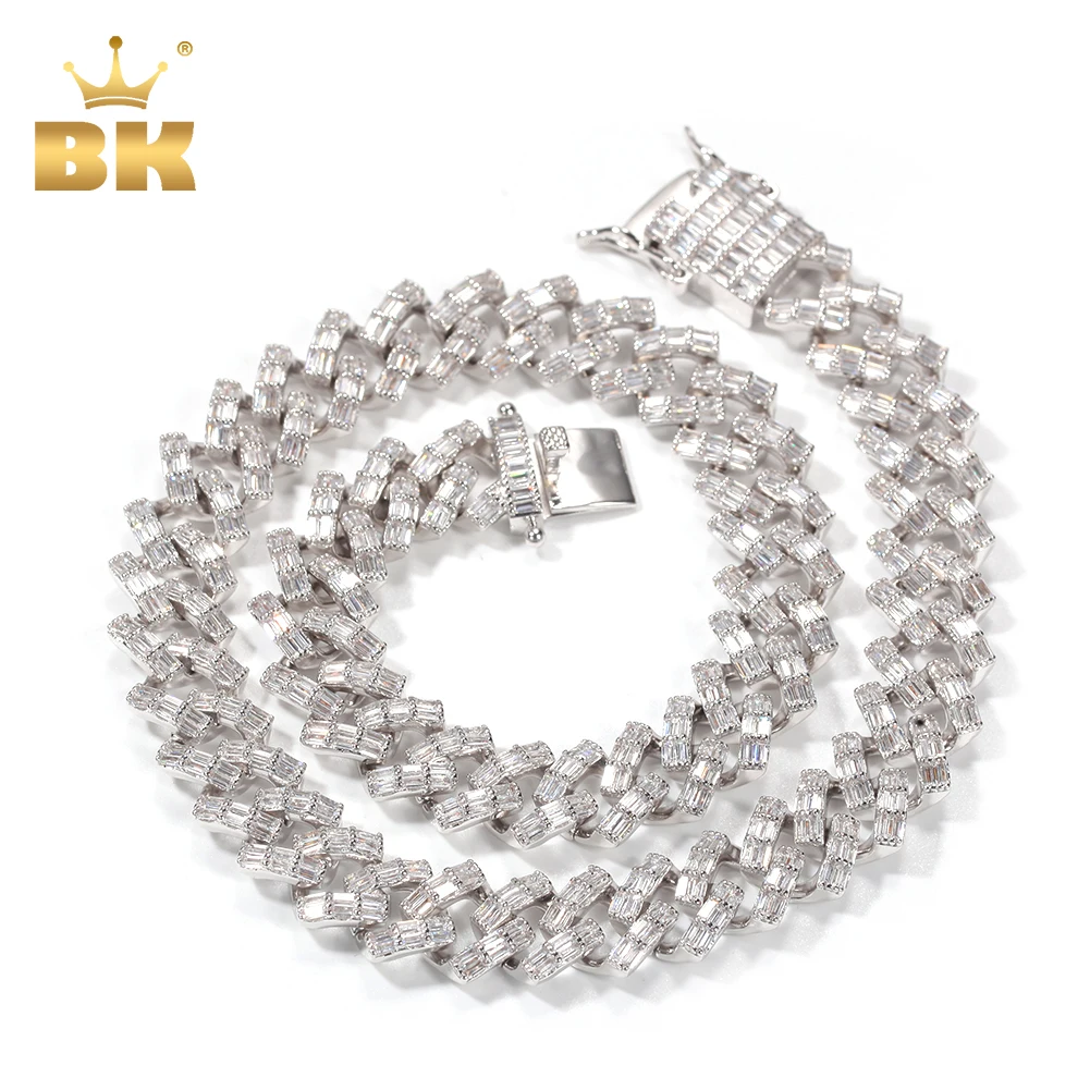 

THE BLING KING 13.5mm Baguettecz Cuabn Chain Bamboo-shaped Prong Setting Miami Choker Iced Out Bling CZ Necklace Hiphop Jewelry