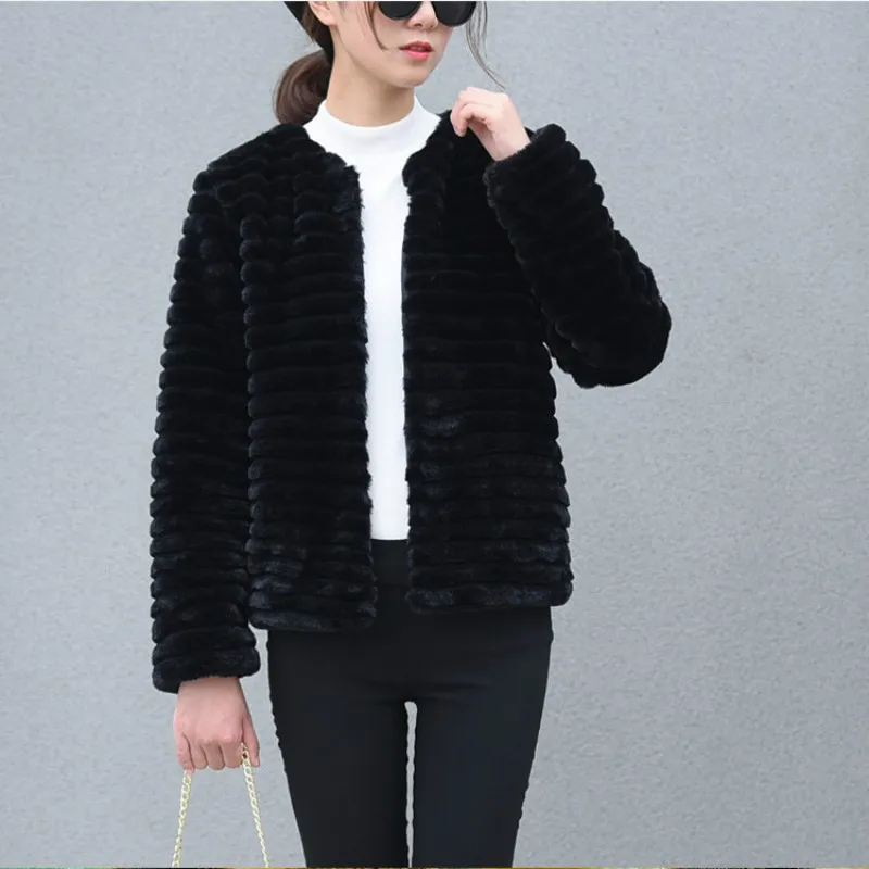Женская зимняя шуба, модное черное меховое пальто, верхняя одежда с длинными рукавами, Повседневная новая дизайнерская Черная Женская одежда большого размера