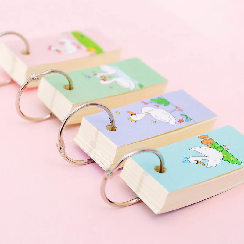 Kawaii MemoPads, связующее кольцо, стационарное, симпатичное, легко откидывающееся, флеш-карты, для учебы, мультфильм, мини-заметки, заметки, листы, школьные, офисные аксессуары