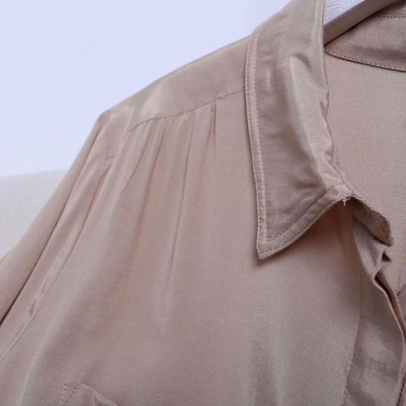 Tencel рубашки женские блузки с длинным рукавом Повседневные свободные высокое качество отложной воротник женские новые модные топы белый хаки