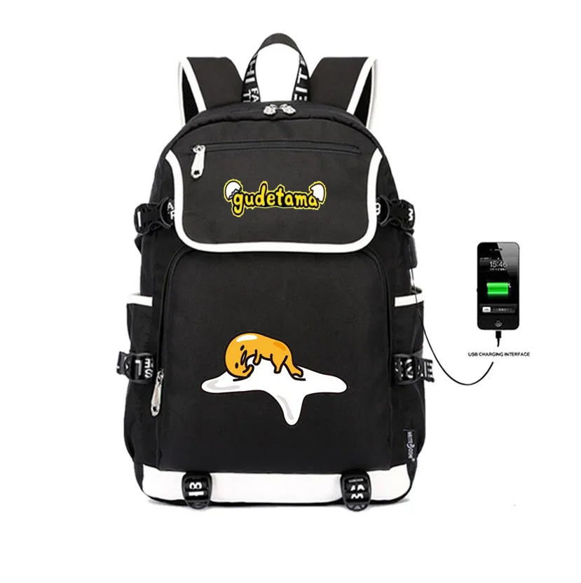 Мультяшка Гудетама рюкзак USB зарядка Kawaii школьные сумки Mochila Feminina холщовый рюкзак для ноутбука дорожные сумки