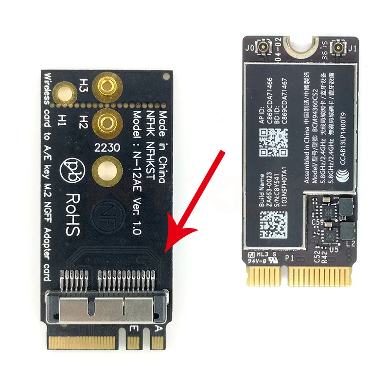 BCM94360CS2 аэропорт 867 Мбит/с Wi-Fi Карта Bluetooth 4,0 с NGFF M.2 адаптер+ 2 шт 6DBi антенны Airdrop handoff для Mac Os