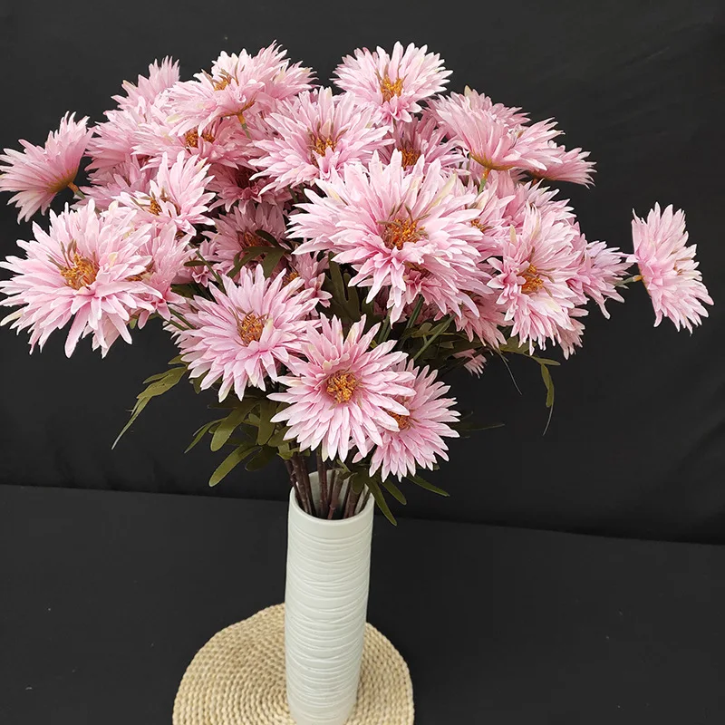 JAROWN 5 Head Artificial Firework Chrysanthemum Wedding Flower Arrangement Decoration Floral Decor Living Room Garden Fake Flower Silk Flower (11)