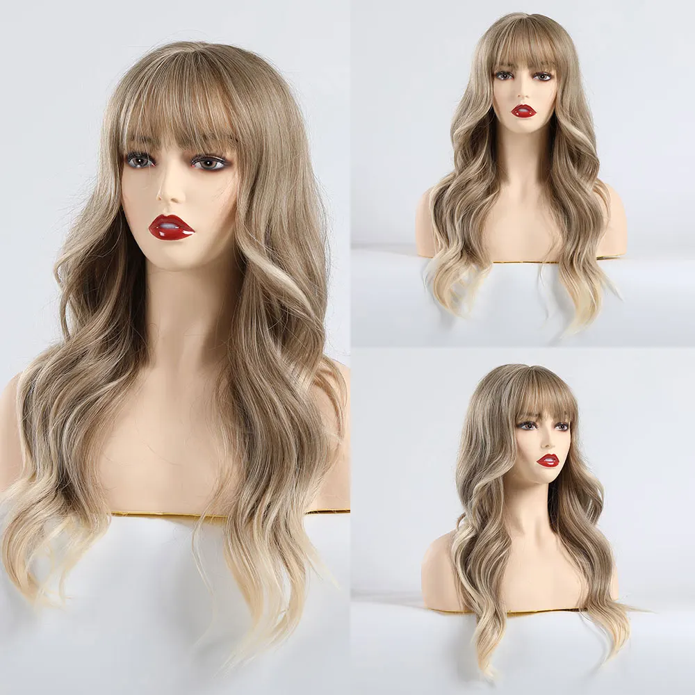 Крошечные LANA Длинные Синтетические парики Омбре коричневый блонд средняя часть термостойкие волнистые парики для женщин Косплей Вечерние - Цвет: LC226-1
