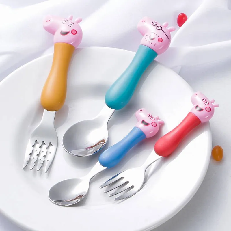 

Peppa Pig Cartoon Tableware Spoon Fork Children's Spoon Set George Peppa Pig Dinnerware for Dining Lunch Best Gift for Children