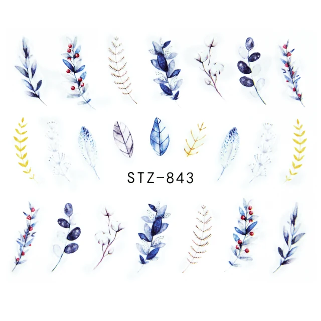 Nail Stickers Sliders For Nails For Manicure Decor Nails Set Nail Design Sliders Flower Leaf Tree Green Nail Art Watermark Decal STZ-843