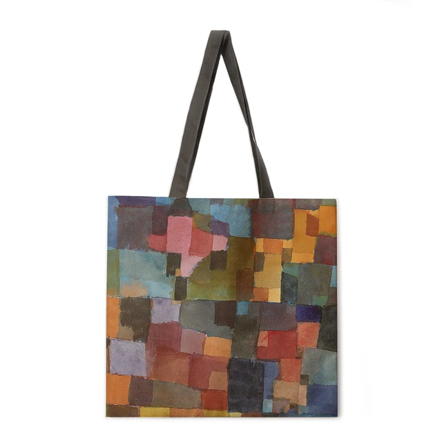 Ladies Shoulder Bag Rainbow Stripe Printing Casual Handbag Linen Fabric Handbag Reusable Shopping Bag Foldable Beach Bag Handbag 10