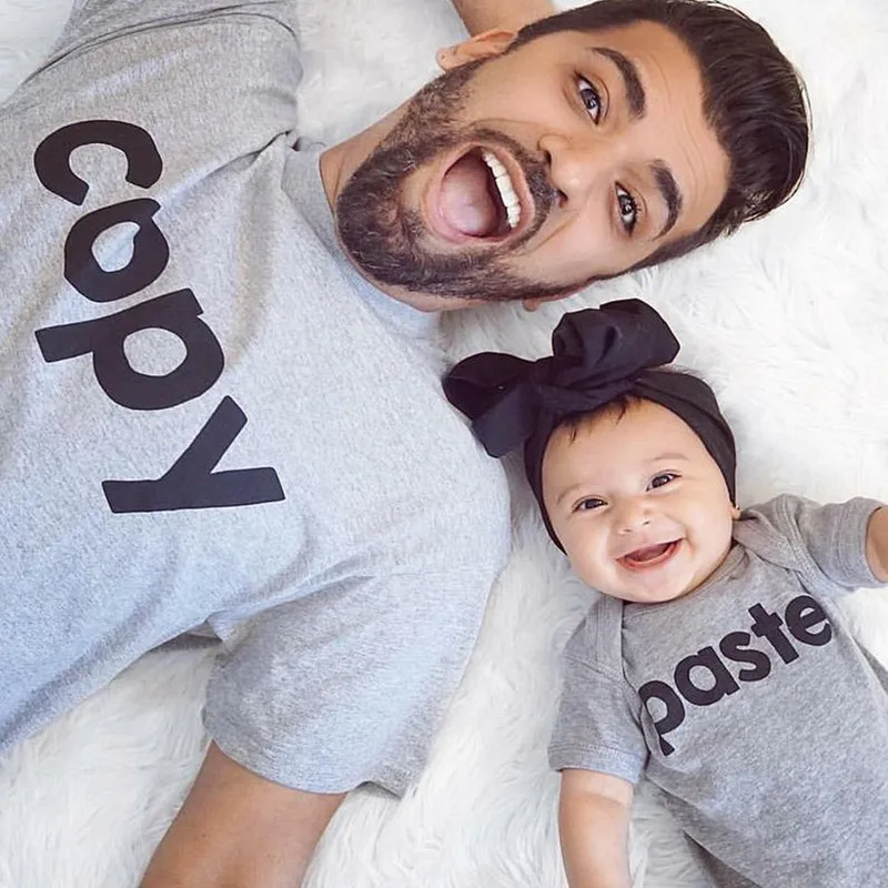 New Family Matching Copy-Paste Father Daughter Kids T-Shirt Daddy Newborn Baby Mommy Short kjQlM8VggkR