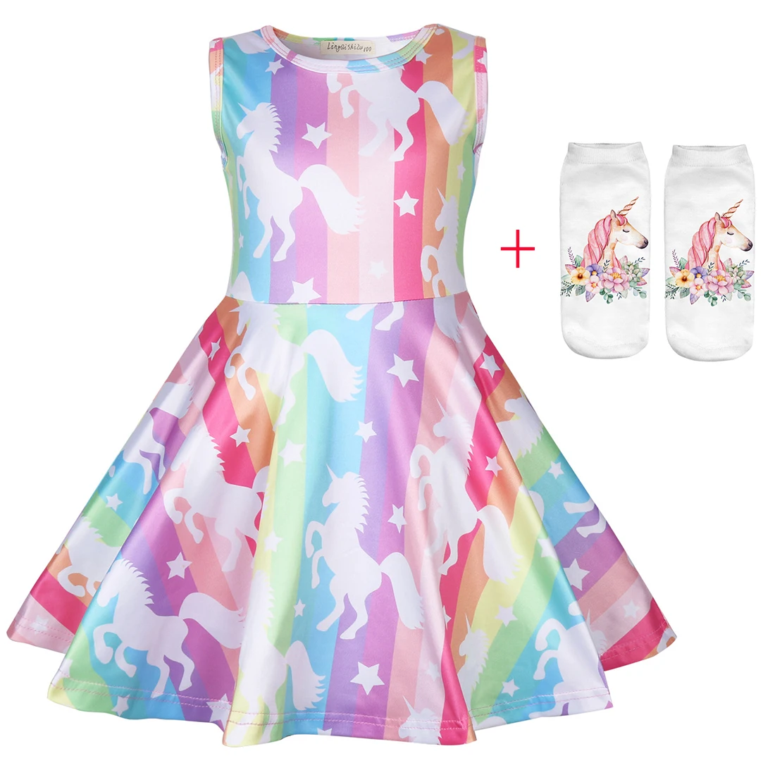 

2019 Summer Girls Dress christmas Unicorn Print Kids Dresses Baby Girls Princess Dress Party Clothes Sleeveless Birthday Dresses