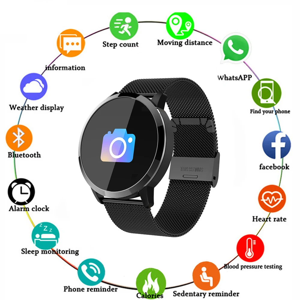 

Q8 Smart Watch OLED Color Screen men Fashion Fitness Tracker Heart Rate Monitor Blood Pressure Oxygen Pedometer Smartwatch