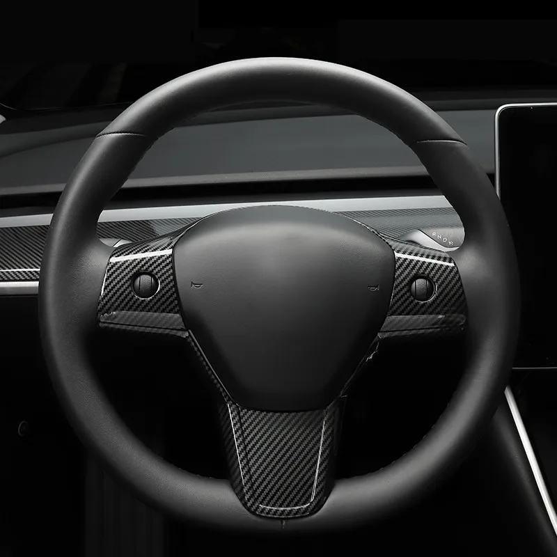 Углеродное волокно цвет руля рамка декоративная накладка для Tesla модель 3- ABS аксессуары для стайлинга автомобилей