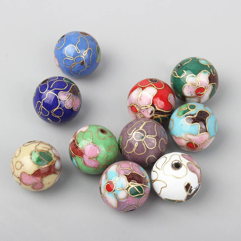 Handcrafted Polished Enamel Filigree Large 14-30mm Round Bead Cloisonne Copper Fancy DIY Accessories Necklace Jewelry Making