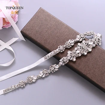 

TOPQUEEN Rhinestone Silver Belt Bridal Dress Belt with Bling Crystal Sash for Dresses Luxury Clear Diamond Applique Belt S392