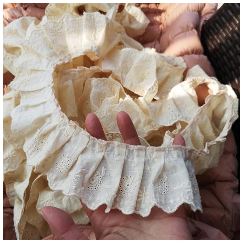 Lace Fabric 5CM Wide Luxury Embroidery Yellow Flower Lace Ribbon Applique DIY Sewing Collar Ruffle Guipure Wedding Cloth Decor