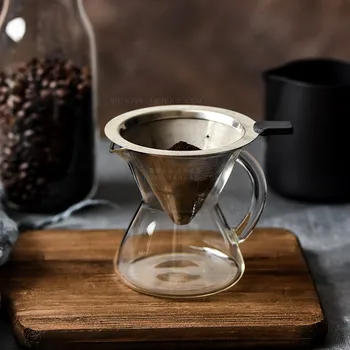 

Reusable Glass Drip Cone Coffee Pot With Stainless Steel Filter Home Decor Dripper Pour Over Coffee Maker Barista Tools LA546