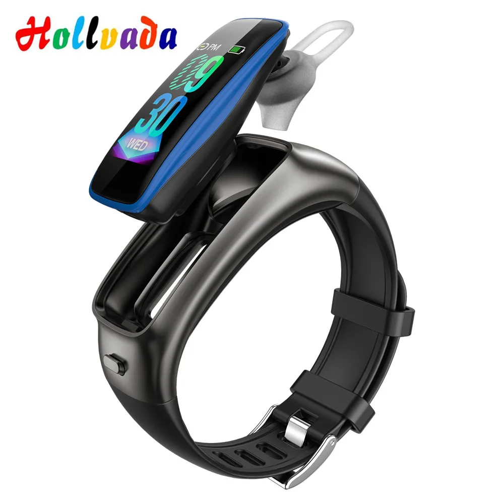 black blue Умные часы TB02 2 в 1 с bluetooth-наушниками siri BT, управление музыкой, фитнес-трекер, спортивные умные часы для Android iOS - Цвет: black blue