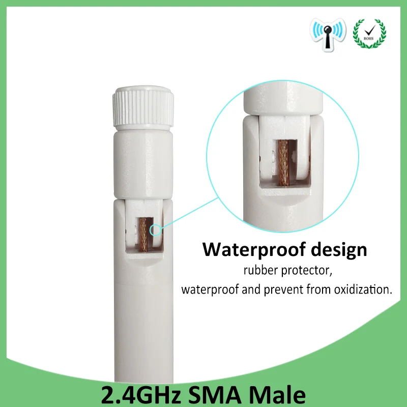 2pcs 2.4G Antenna 5dbi sma male high gain wlan wifi 2.4ghz antene IT module router signal receiver white 20cm antena