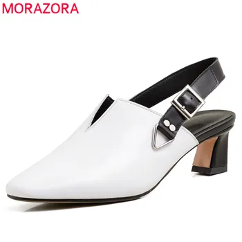 

MORAZORA 2020 new arrive genuine leather shoes women high heels single shoes buckle rivet slingback women pumps big size