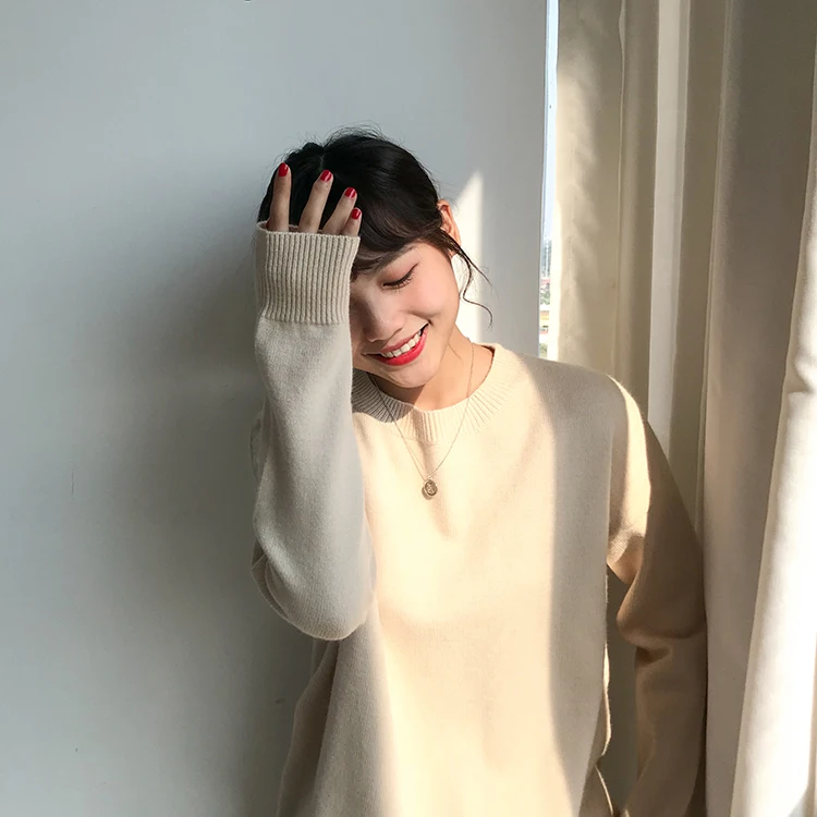 Basic Knit O-Neck Jumpers Women Sweater Casual Loose Winter Long Sleeve Sweater Women Pullovers Streetwear 2 orders