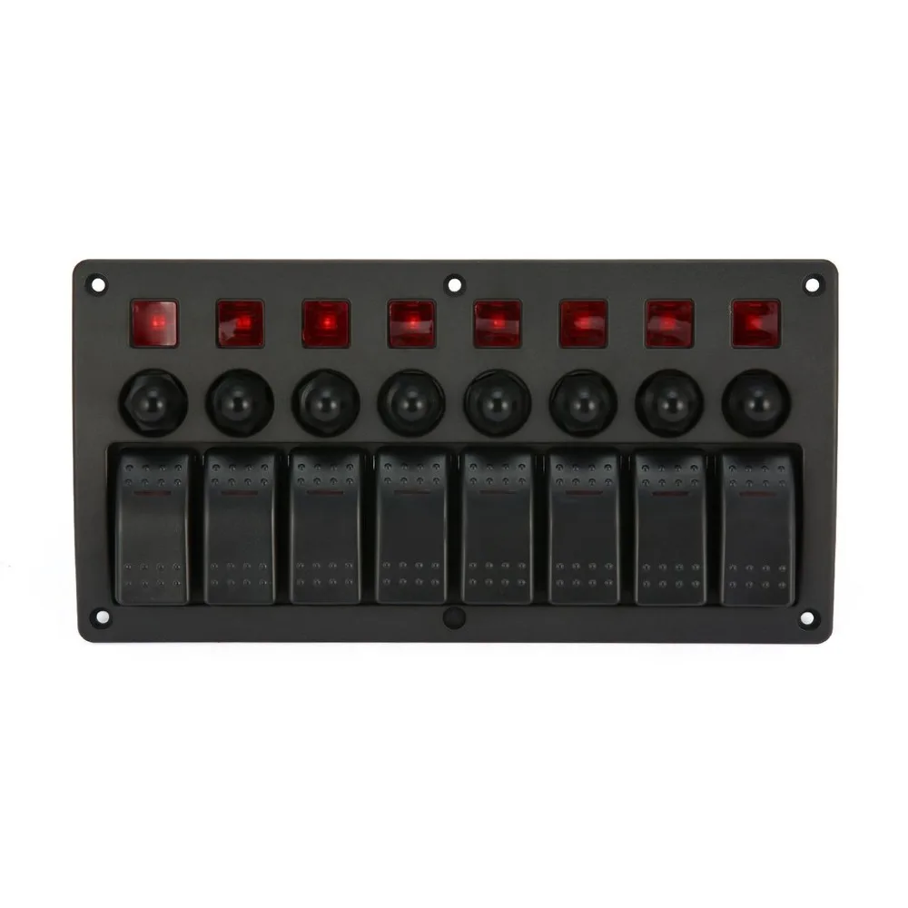 

3PIN 8 Gang LED Car Boat Rocker Switch Panel USB Cigarette Lighter Socket Voltmeter Auto Car LED Boat Switch Panel