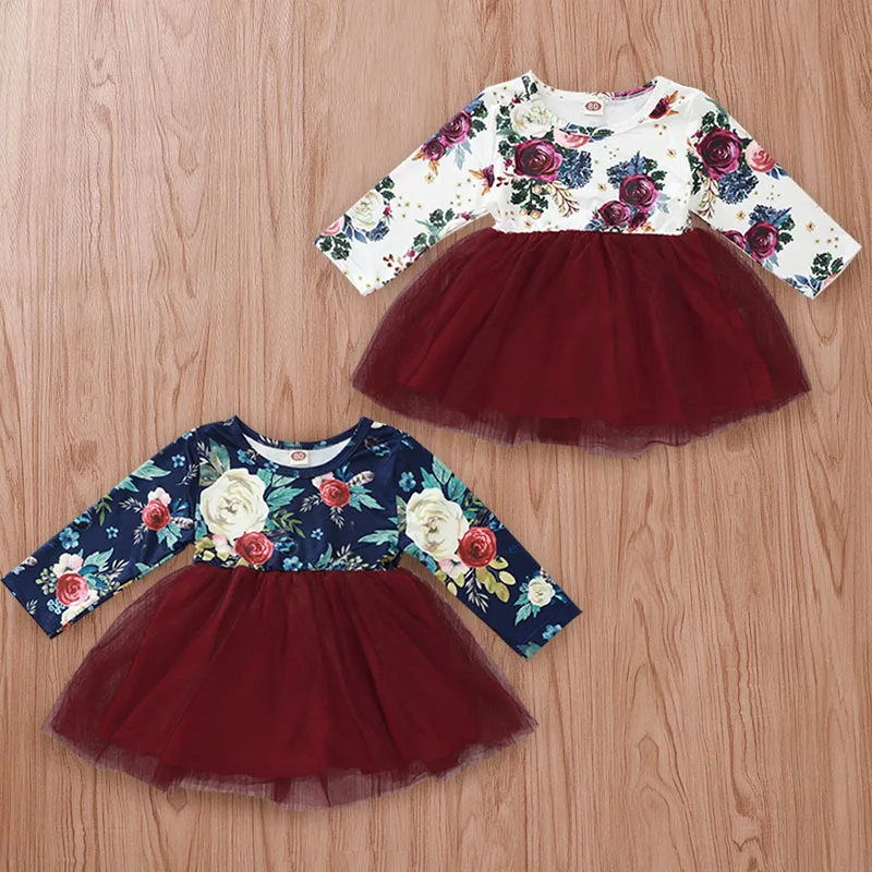 

Toddler Flower Girl Dress Baby Girl Tutu Dress for 1 Year Fall Long Sleeve Dress Twins Girl Matching Clothing