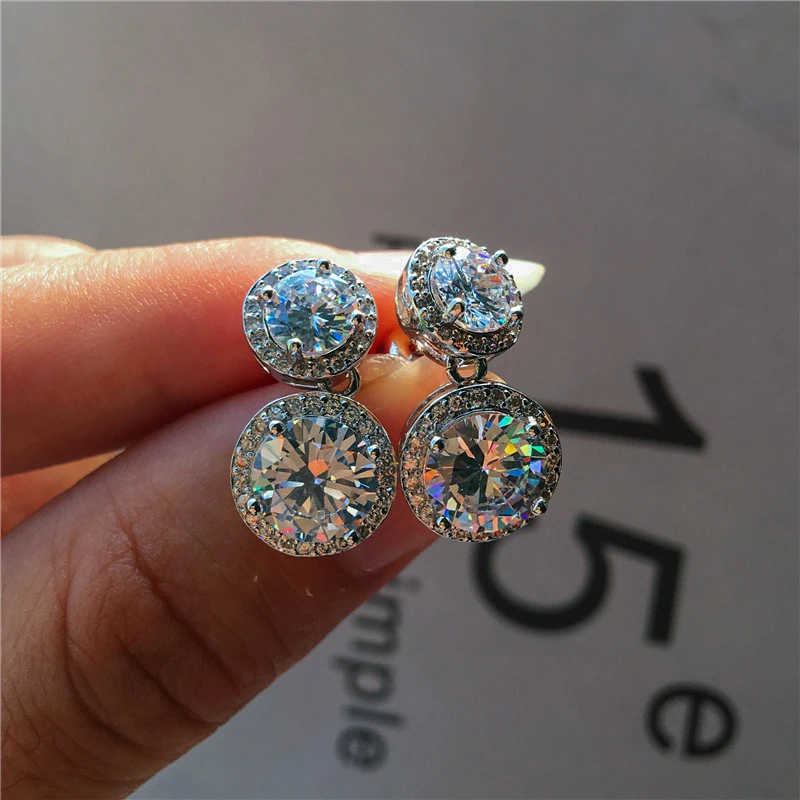 Роскошные женские хрустальные круглые циркониевые серьги-гвоздики Boho 925 серебряные свадебные серьги для женщин винтажные Двойные серьги ювелирные изделия