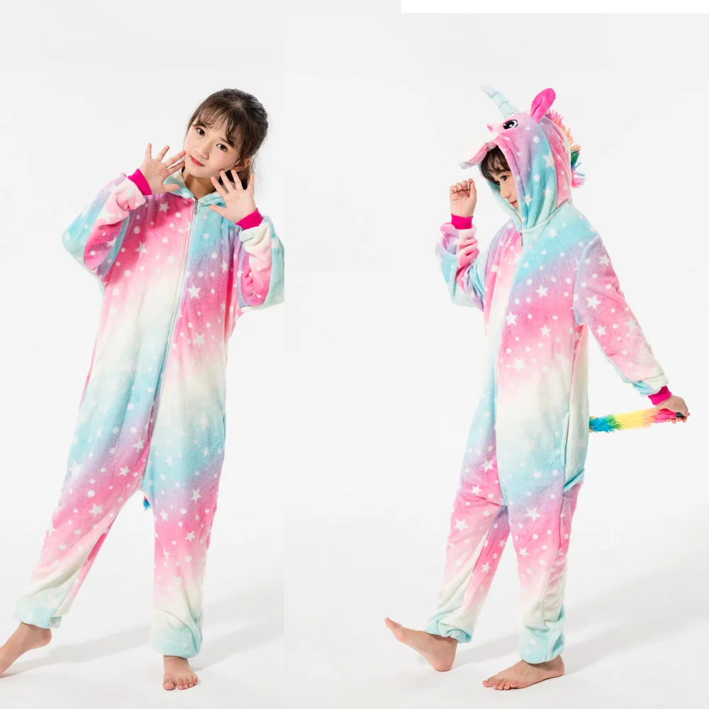 Пижамы кигуруми с единорогом, детская одежда для сна для мальчиков и девочек, детские комбинезоны с животными, новая зимняя фланелевая теплая Домашняя одежда, От 4 до 12 лет - Цвет: LA30