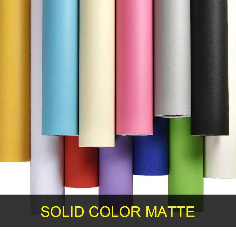 Однотонные матовые виниловые самоклеящиеся обои 60 см * 3 м водонепроницаемые