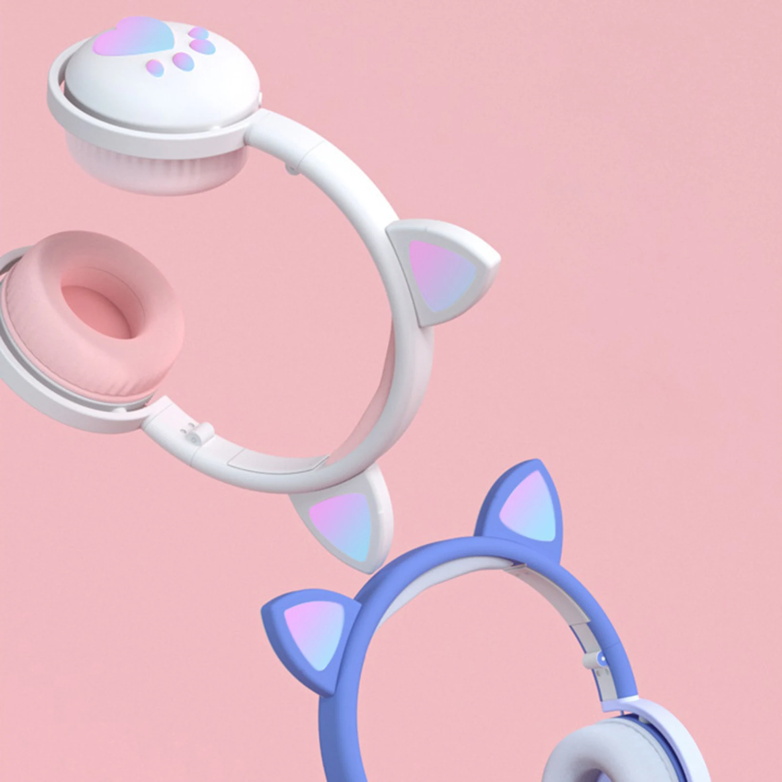 Cute Cat Bluetooth Wireless Headphone With Microphone Flashing light Noise Cancel Earphone Music Helmet Girl Kid Gift