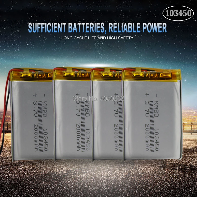 4pc 2000mAh 3.7V 103450 Lipo Polymer Rechargeable Battery For GPS navigator MP5 Bluetooth Speaker headset e-book camera | Электроника