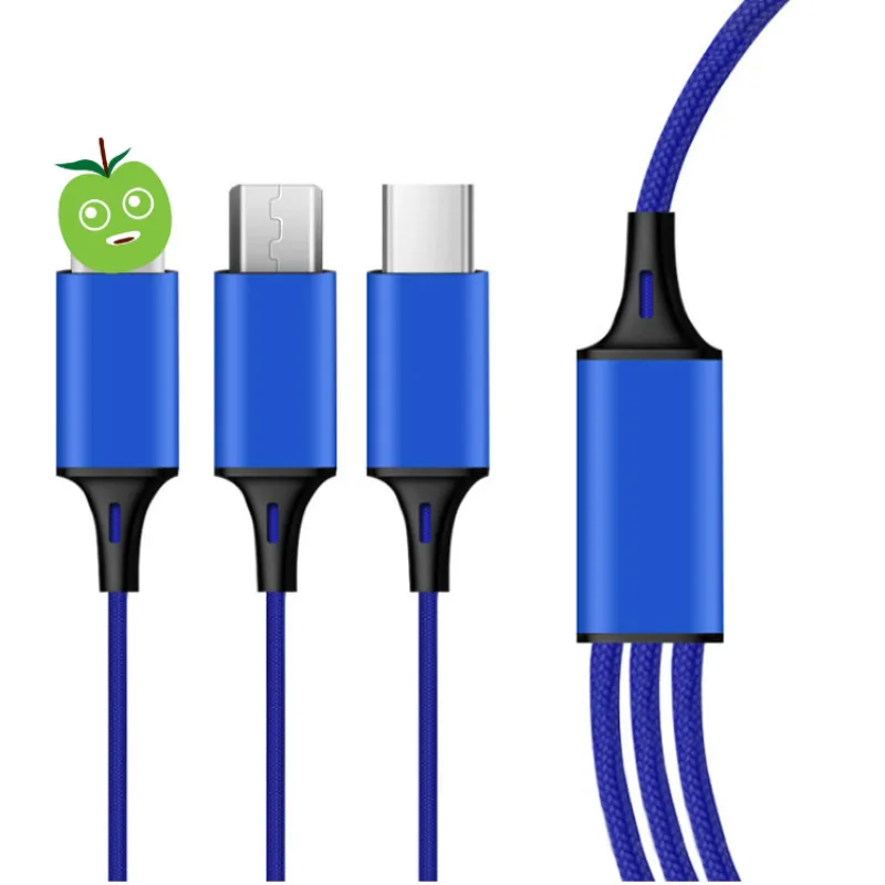USB линия передачи данных 3 А Быстрая зарядка 1,2 м один волок три линии передачи данных для type-c для iphone для Micro