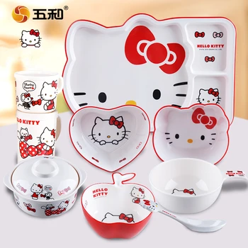 

Hello Kitty Children's cutlery set Baby Dishes Cartoon cute dinner plate Anti-fall melamine tableware Eco-friendly dinner plate
