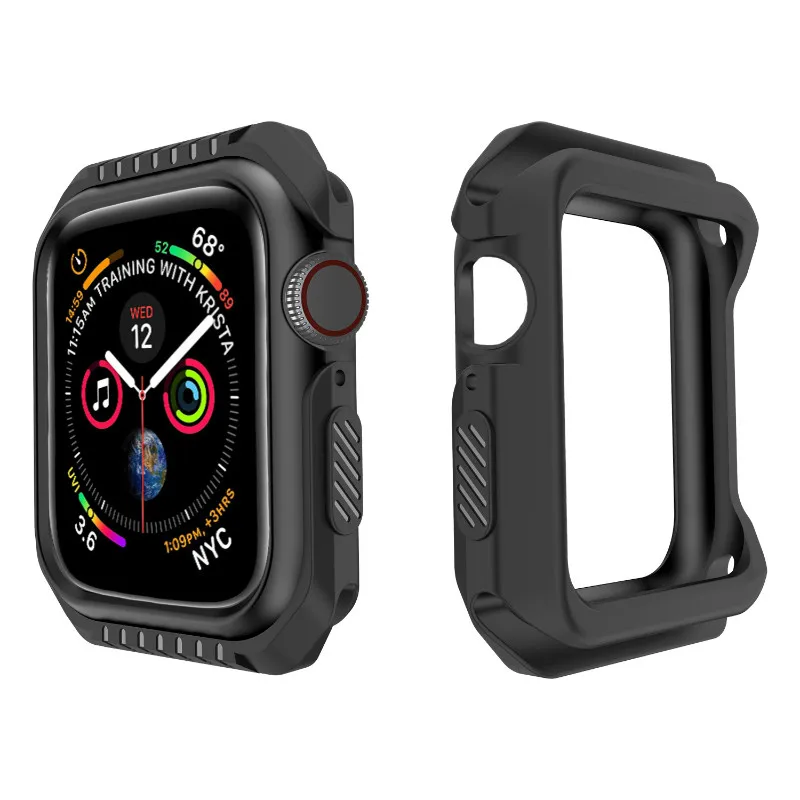 Силиконовый+ PC жесткий защитный чехол для Apple Watch 4 5 40 мм 44 мм рамка полный защитный бампер чехол для iWatch 3 2 1 38 мм 42 мм - Цвет: Black