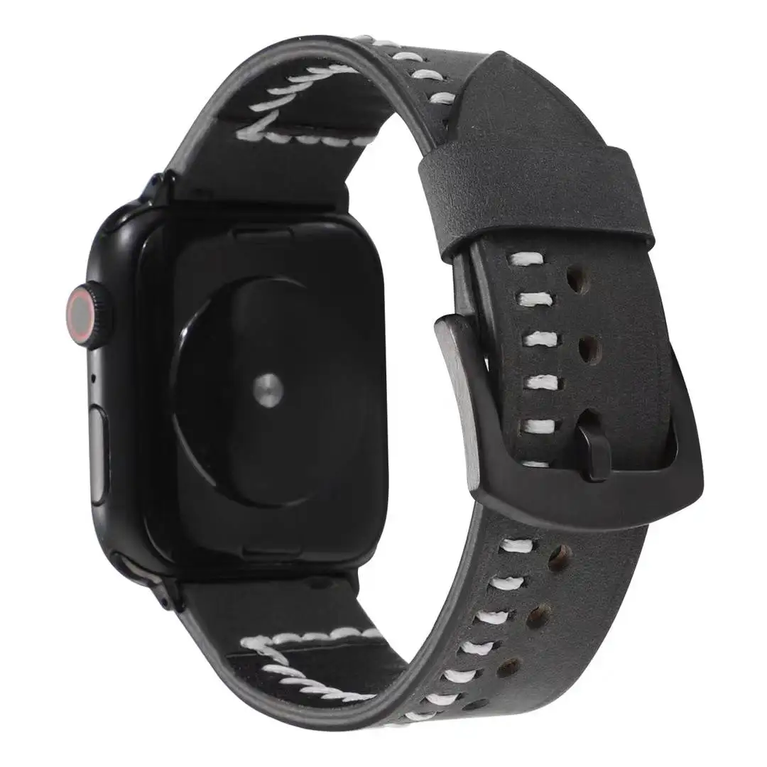 Натуральная кожа ремешок для наручных часов Apple watch, версии 5/4 44 мм 40 мм, ремешок для наручных часов iWatch серии 3/2/1 38 мм 40 мм аксессуары для смарт-браслета - Цвет: black