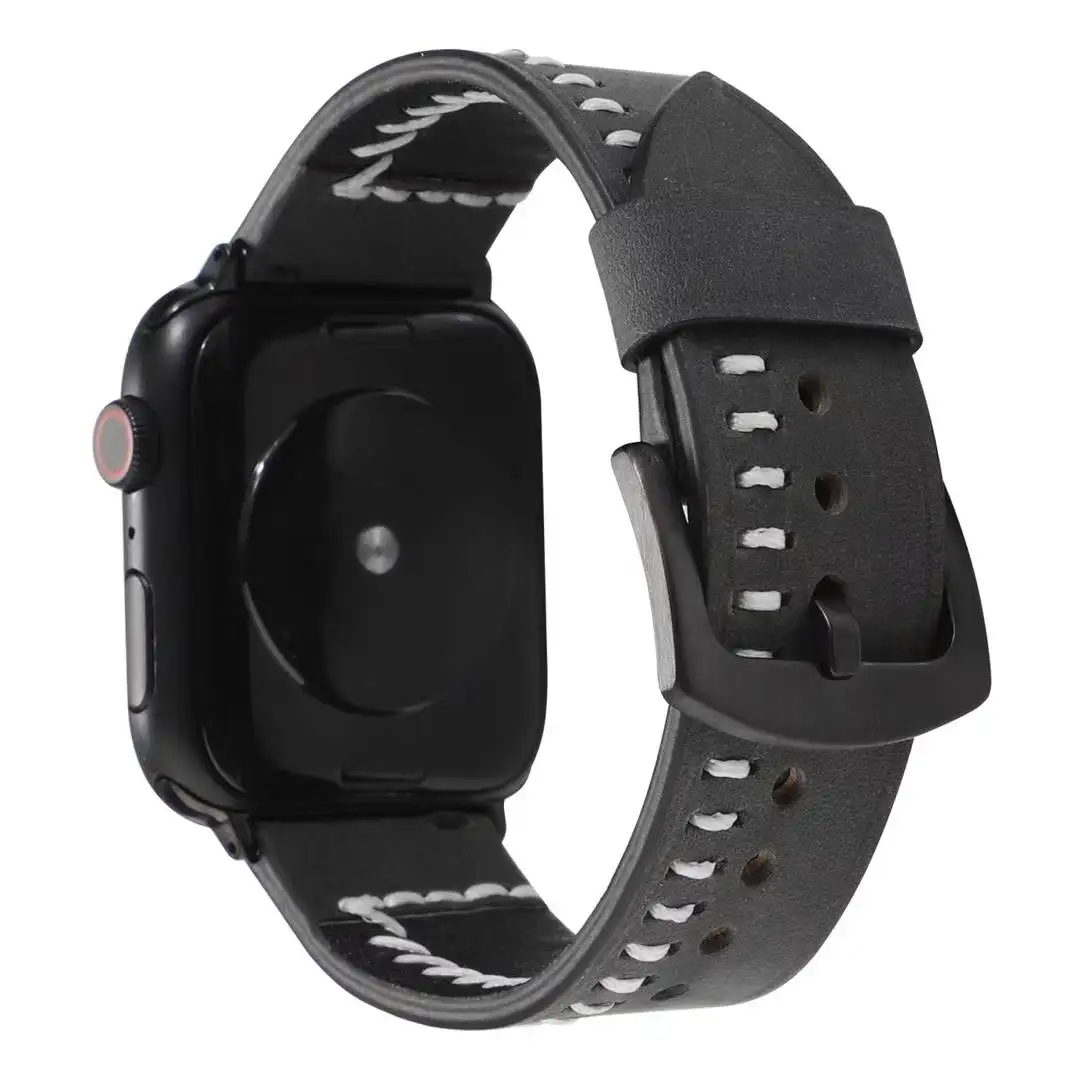 black Натуральная кожа ремешок для наручных часов Apple watch, версии 5/4 44 мм 40 мм, ремешок для наручных часов iWatch серии 3/2/1 38 мм 40 мм аксессуары для смарт-браслета - Цвет: black