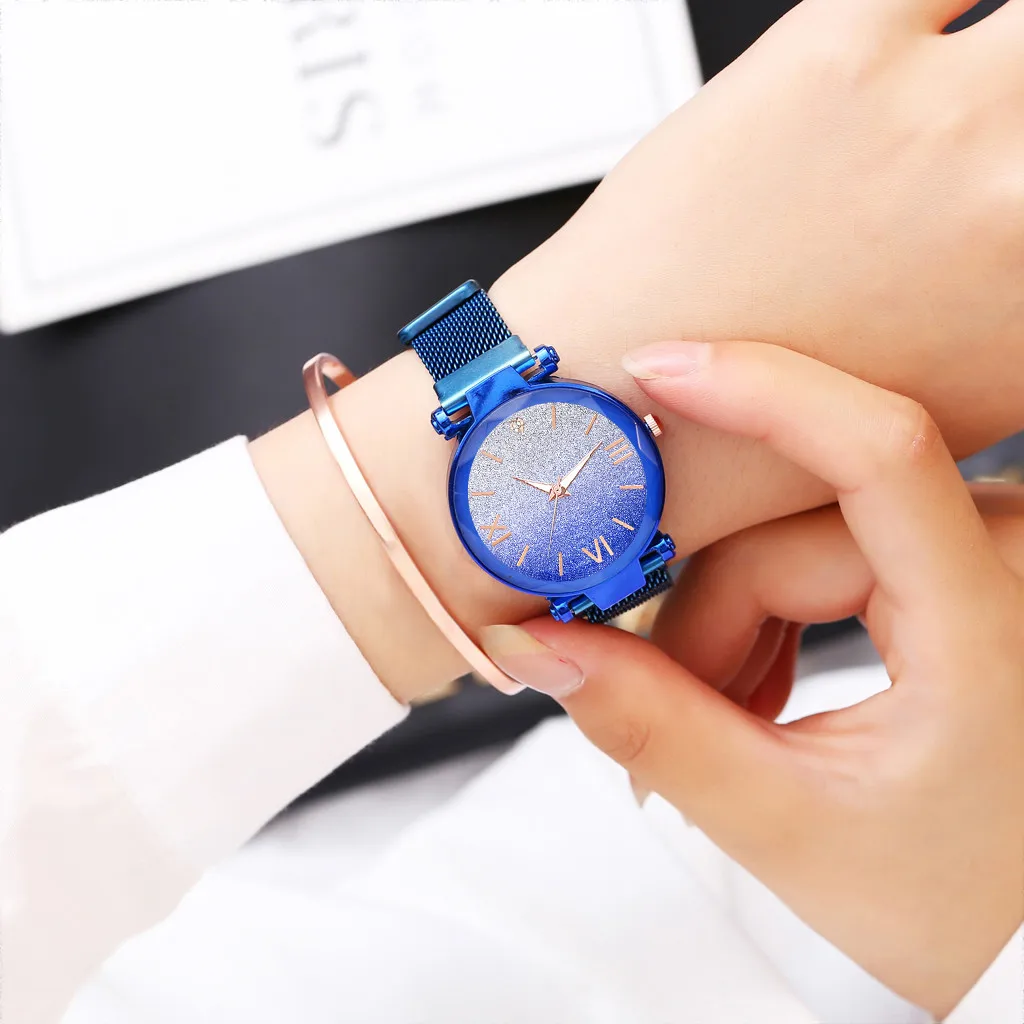 Reloj mujer, наручные часы для женщин, relogio feminino, магнитная пряжка, градиентные Звездные часы с римскими цифрами, кварцевые повседневные женские часы