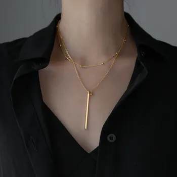 

YUN RUO 2020 European Yellow Gold Color Rectangle Pendant Necklace Woman Jewelry Fashion Titanium Steel Accessories Never Fade