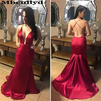 

Mbcullyd Red Mermaid Long Prom Dresses 2020 Sexy Cross Backless rochii Evening Dress For Women Vestidos de fiesta de noche