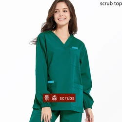 Long Sleeve Medical Clothes Women Scrub Top Plug Size Nursing Uniform Vet Costume Medical Workwear Cotton Hospital Working Shirt