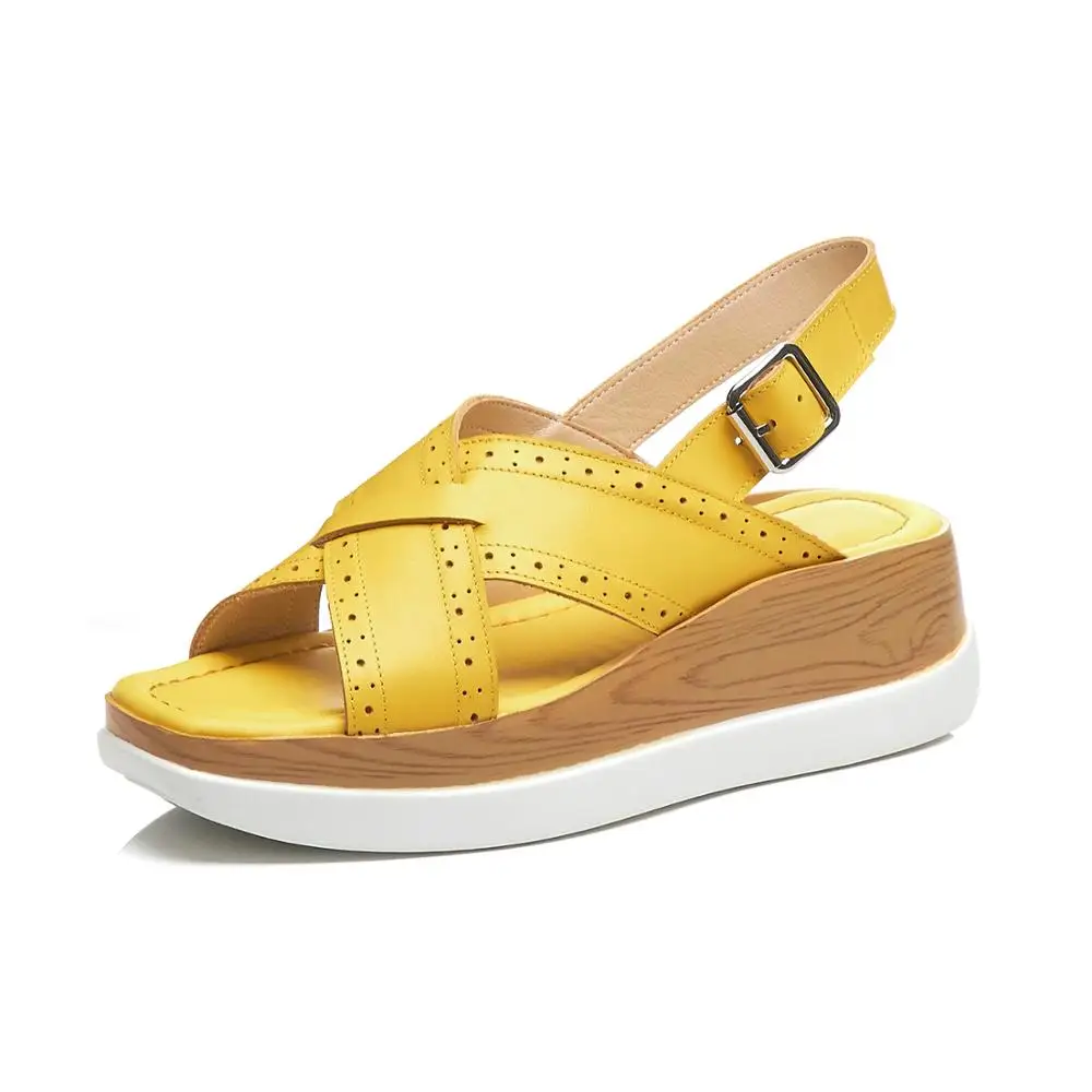Сандалии на танкетке Лето г. Удобные сандалии женская обувь из натуральной кожи дизайнерские сандалии - Цвет: YELLOW