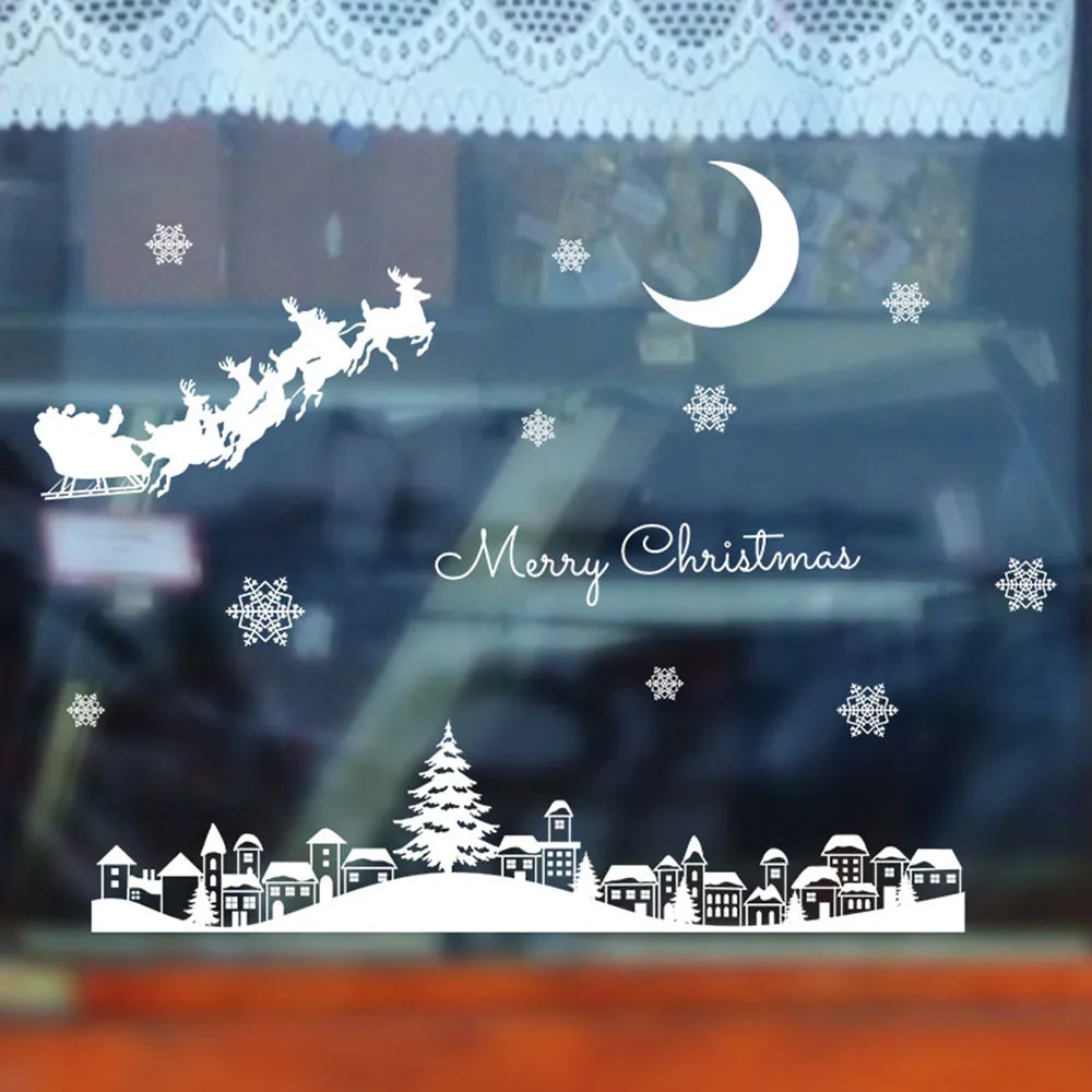 Новогодние новогодние наклейки на окно, ресторанное украшение, снежное стекло, съемное Рождественское украшение FB