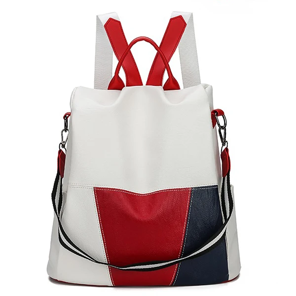 Temperament Ladies Backpacks New Korean Version Fashion Bagpack Pu Contrast Crossbody Bags Personality - Цвет: White