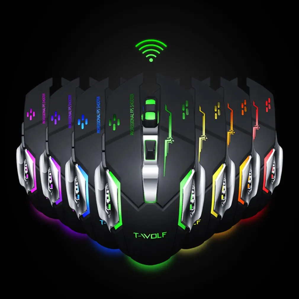 Q13 перезаряжаемая беспроводная мышка Бесшумная эргономичная, игровая мышь 6 клавиш RGB подсветка 2400 dpi для ноутбука Pro Gamer