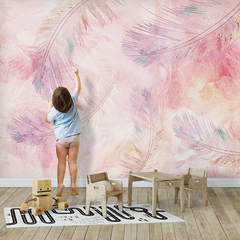 シンプルでモダンなピンクの羽の写真の壁紙 3d抽象芸術 壁画 リビングルーム 寝室 家の装飾 背景の壁 壁紙 Aliexpress