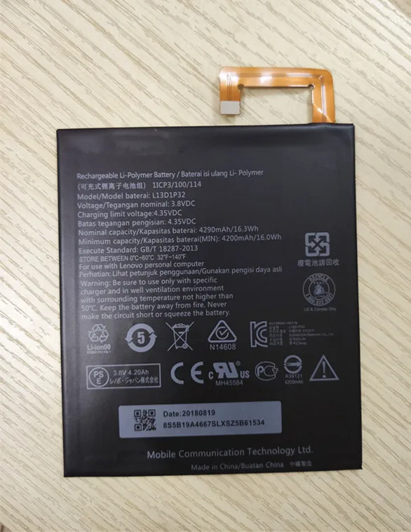 АЗК Новый 3 8 V 4290 мА/ч L13D1P32 батарея сменная лампа для Lenovo Lepad A8-50 A5500 Tab S8-50 | Мобильные