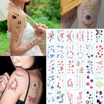 

30pcs Temporary Tatoo Flower Butterfly Fake Tattoo Sticker Unicorn Anchor Sea Waterproof Flash Tatto Tatouage For Girl Women