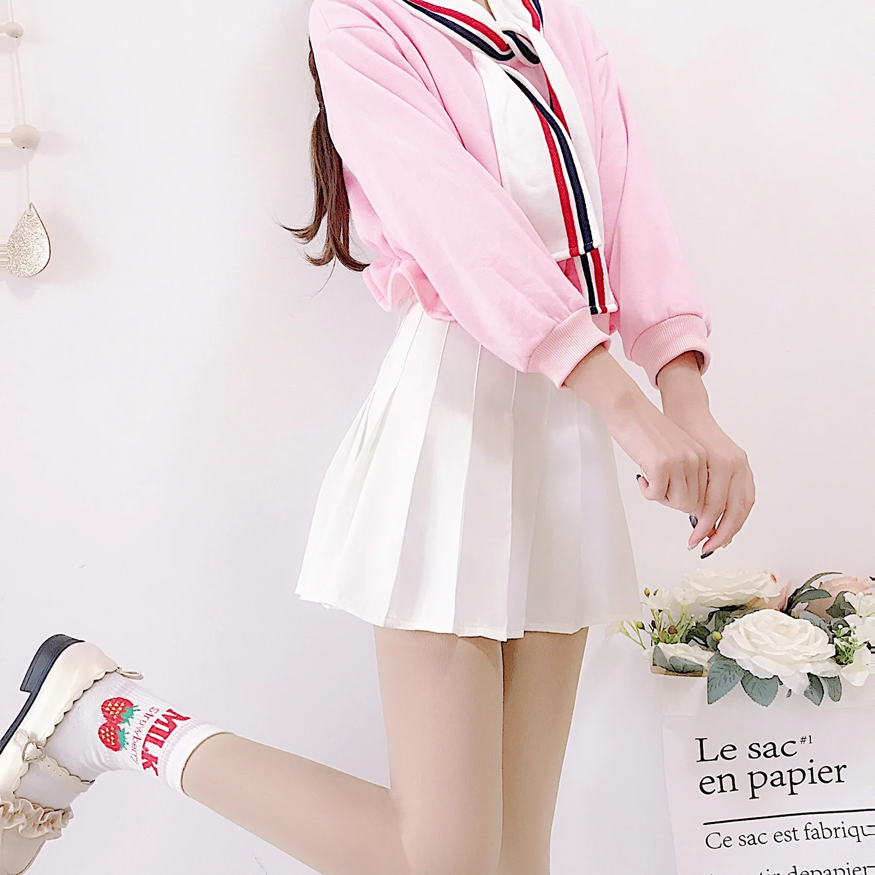 

2018 Korean-style Spring And Summer College Style Skirt Short Skirt High-waisted A- line Pleated Short Skirt Full Skirt Student