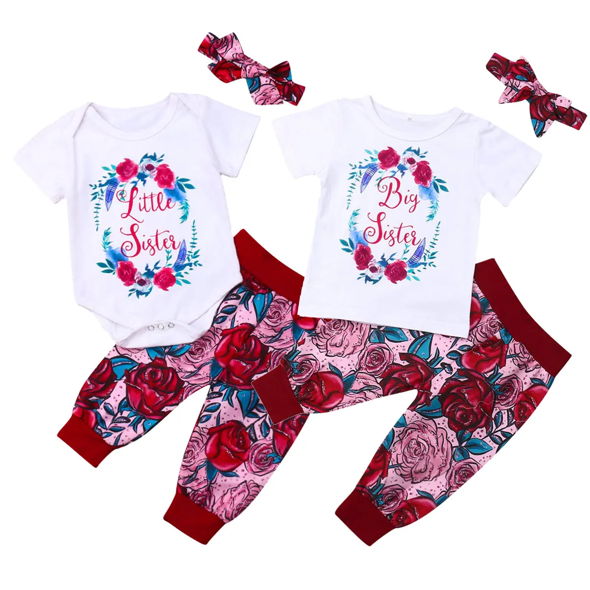 

2019 New Toddler Baby Kid Girls Clothes Set Little Sister Rompers Big Sister T shirts Flower Girls Costumes Summer