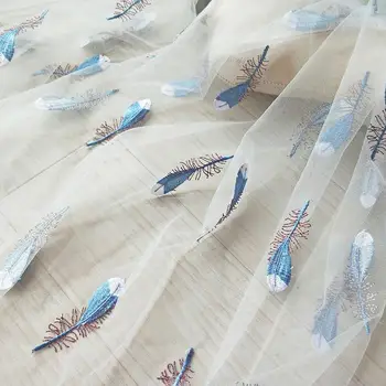 

African Lace Fabric Blue Feather Pattern Embroidered French Lace Fabric for Diy Apparel Clothing Accessory